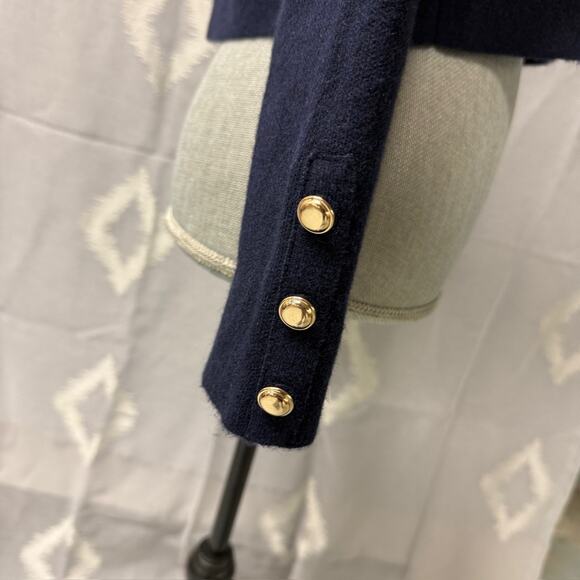 Zara Cropped Double Breasted Navy Wool Blend Blazer Jacket Utility Medium NWT - Picture 7 of 10